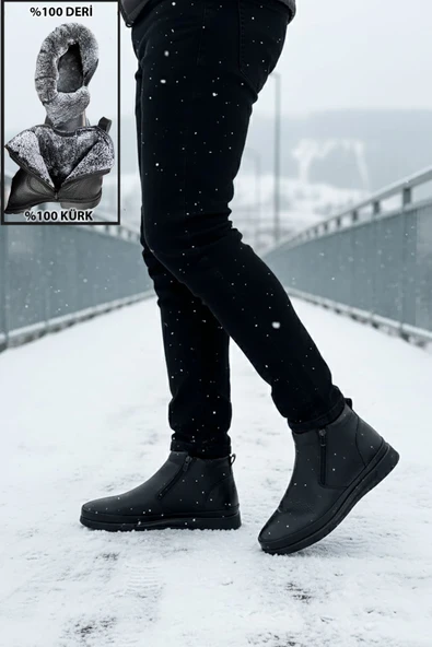 Big King Çift Fermuarlı İçi Kürklü Hakiki Deri Erkek Bot - Resim 3