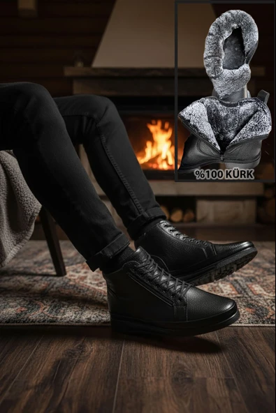 Big King Fermuarlı İçi Kürklü Hakiki Deri Erkek Bot - Resim 2