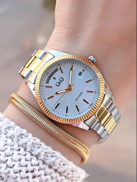 Q&Q Çelik Kordon 2 Yıl Garantili 3 Atm Suya Dayanıklı Kol Saati+Bileklik Hediyeli QQ.1002.A2 ürün görseli 1