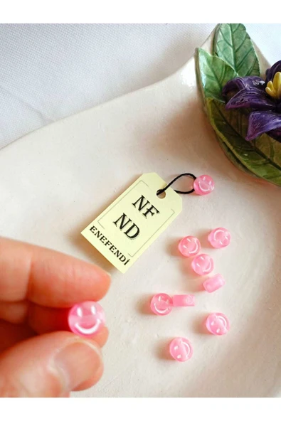10 ADET GÜLEN YÜZ BONCUK PEMBE BİLEKLİK HEDİYE İÇİNDEN DELİKLİ BİLEKLİK APARATI SERT PLASTİK - Resim 2