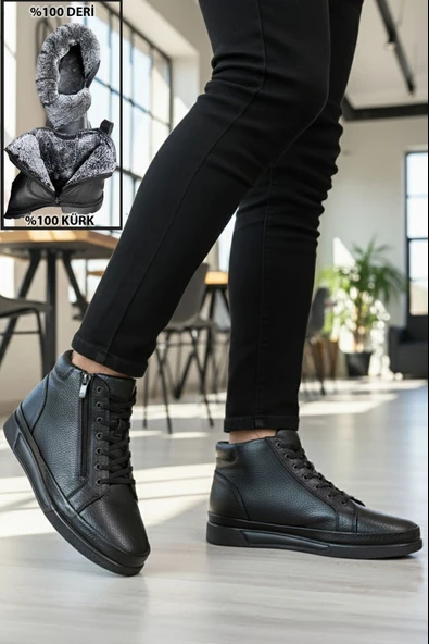 Big King Fermuarlı İçi Kürklü Hakiki Deri Erkek Bot - Resim 3