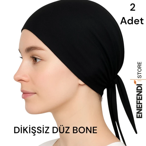 BONE FIRFIRSIZ HİJAB, TESETTÜR BONE, SİYAH PENYE DİKİŞSİZ DÜZ RAHAT BONE 2 ADET ürün görseli