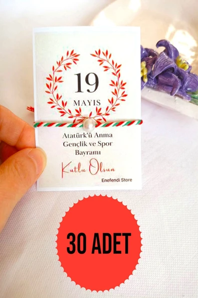30 ADET İNCİLİ MARTENİÇKA 19 MAYIS TEBRİK KARTLI BİLEKLİK HEDİYE BAHAR BİLEKLİĞİ KIRMIZI YEŞİL BEYAZ ürün görseli 1