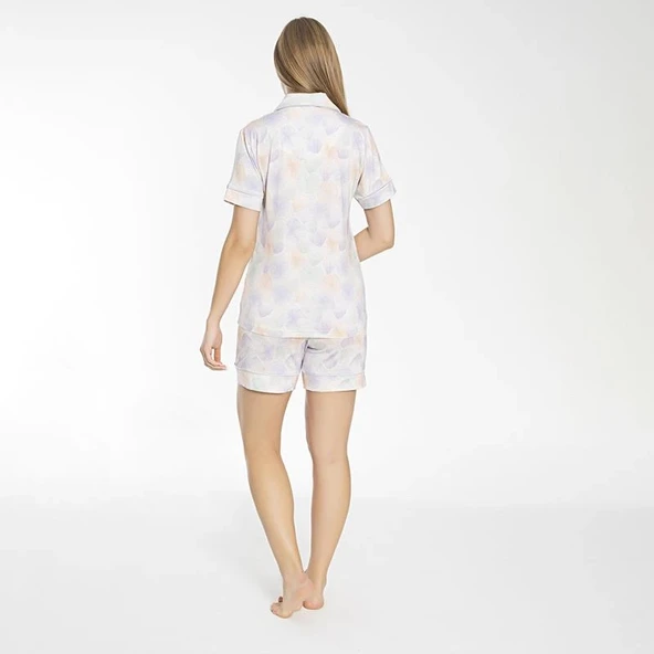 Confeo 840-437 Kadın Yazlık Kısa Kol Düğmeli Şortlu Pijama Takım - Resim 2