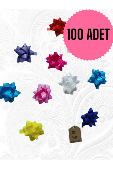 100 ADET 6cm FİYONK HEDİYE PAKETİ SÜSÜ PARLAK RENKTE KARIŞIK YILDIZ SÜS RAFYA YAPIŞKANLI ürün görseli 1