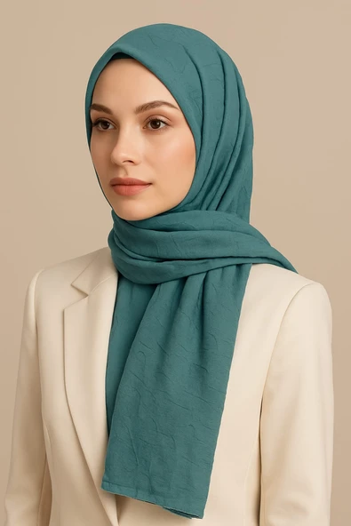 Bambu Şal Kraş Ütü Gerektirmeyen Hafif Hijab Tesettür Turkuaz ürün görseli 1