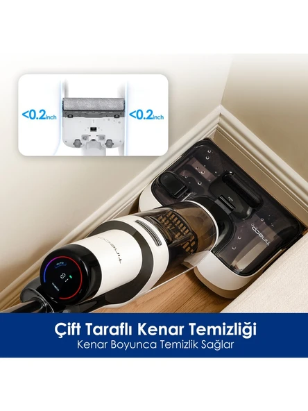 Tineco Floor One S6 Stretch Pro Kablosuz Akıllı Islak Kuru Süpürge, Zemin Temizleyici Paspas, 20KPA Güçlü Emiş, Hyperstretch 180° Yatırılabilir Tasarım - Resim 7