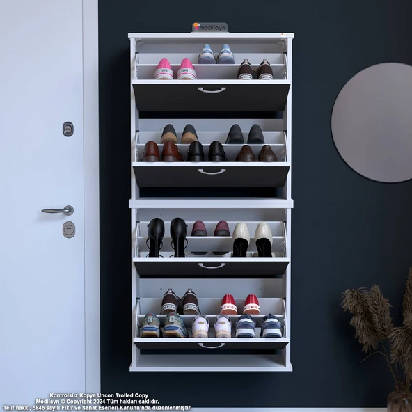 Modilayn UMAY Asma Antre Hol 72x156x25, 5 cm’ lik 4 Düşer Kapak 8 Göz Bölmeli Ayakkabılık - Resim 3