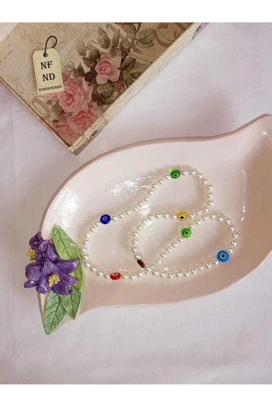 İNCİ KOLYE NAZAR BONCUKLU(CAM) KREM RENK İNCİLİ BONCUK MİSİNA İPLİ ESNEK HEDİYE 58cm ürün görseli 1