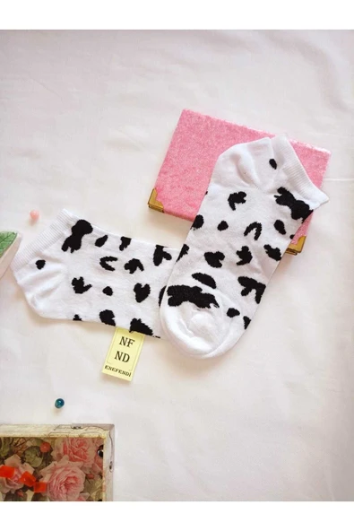 3 ÇİFT PAMUKLU PATİK ÇORAP DİKİŞSİZ KISA KONÇ DESENLİ KADIN ÇORABI 36-40 BEYAZ SİYAH - Resim 2
