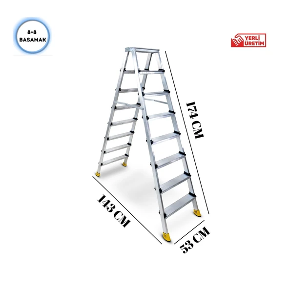 SÖZBİR 8+8 BASAMAK ÇİFT ÇIKIŞLI GOLD ALÜMİNYUM MERDİVEN - Resim 2