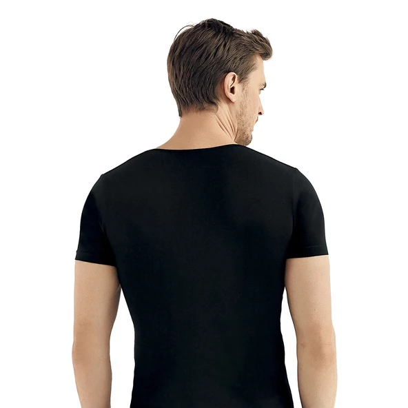 Şahinler ME081 Renkli Likralı Derin V Yaka Kısa Kol Atlet - Resim 2