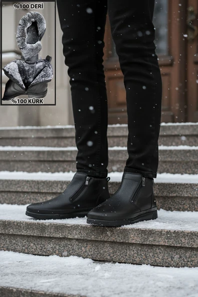 Big King Çift Fermuarlı İçi Kürklü Hakiki Deri Erkek Bot - Resim 2