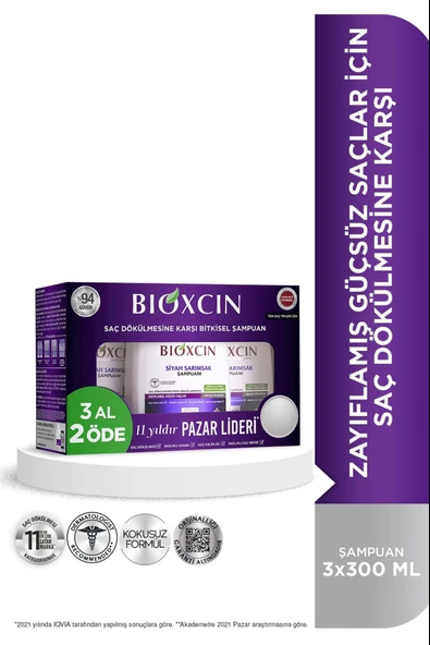 Bioxcin Siyah Sarımsak Şampuan 3x300 Ml - Saç Dökülmesi Şampuanı - Resim 7
