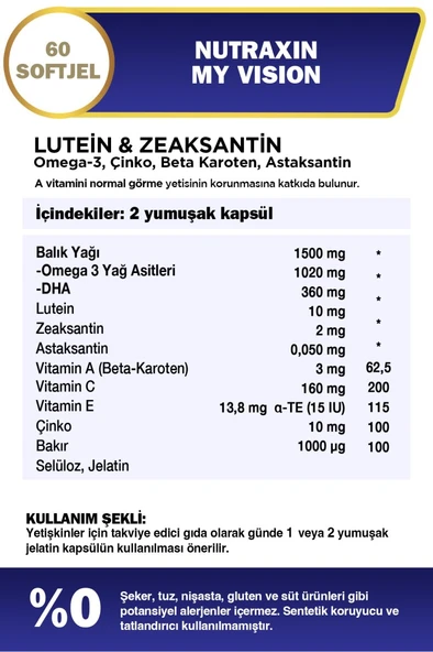 My Vision Eyes Vitamin 60 Soft Jel - Lutein, Zeaxanthin, Omega3, Çinko, Astaksantin, Beta Karoten - Resim 3