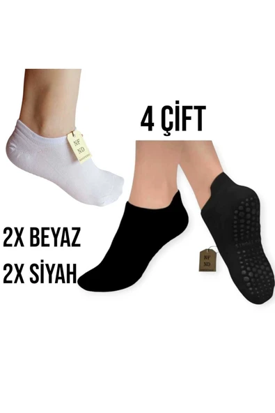 Yoga Çorabı 4 Çift Pilates Tavaf Kaymaz Silikon Taban Pamuklu Kadın Dikişsiz Çorap Siyah Beyaz ürün görseli 1