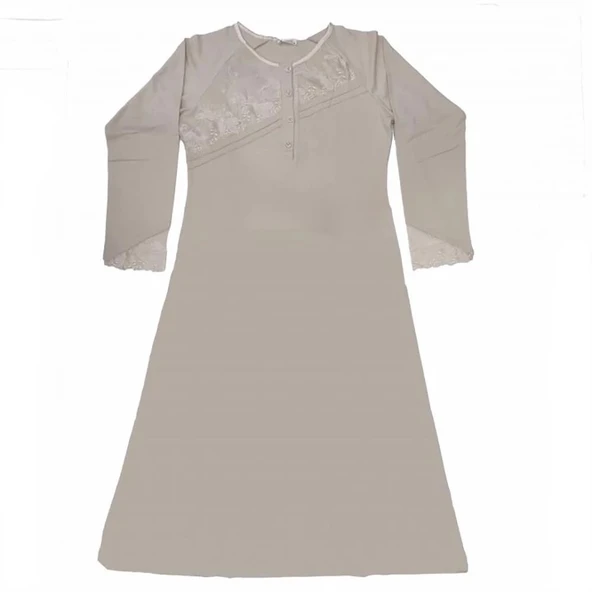 FLZ 39001 Kışllık Dantelli Uzun Kol Gecelik - Resim 2