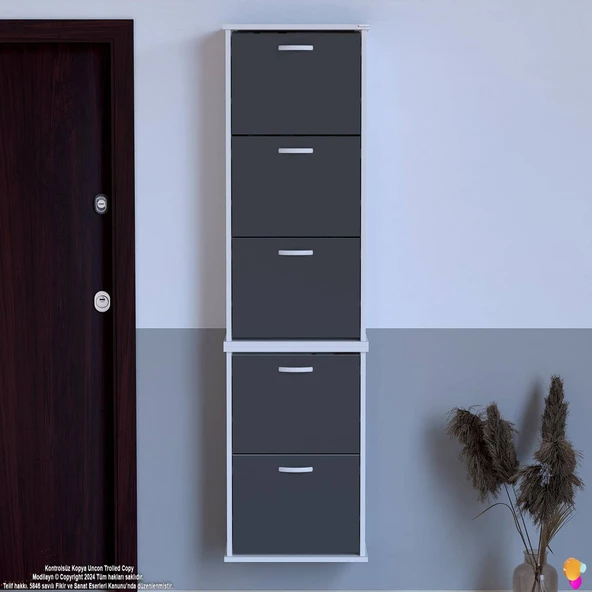 Modilayn VARBİ UMAY' 2 Li Asma Kapı Önü 52x193x25,5 cm’ lik 5 Düşer Kapak 10 Göz Bölmeli Ayakkabılık - Resim 4