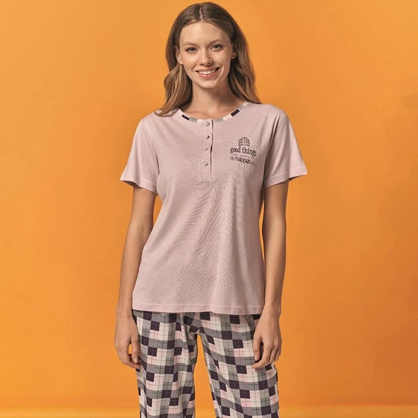 Over Sleep 137 Kadın Yazlık Kısa Kol Pijama Takım ürün görseli 1