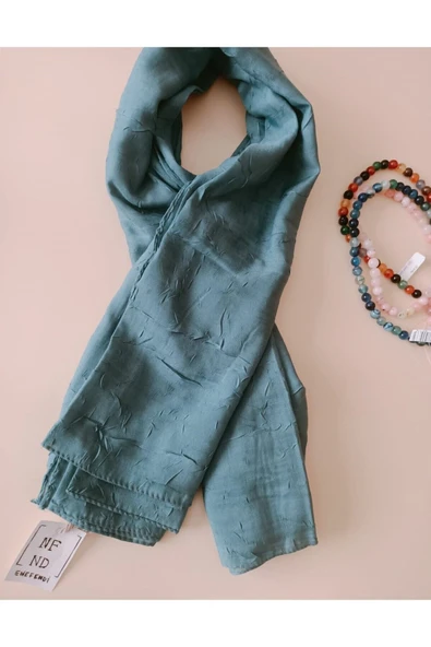 Bambu Şal Kraş Ütü Gerektirmeyen Hafif Hijab Tesettür Turkuaz - Resim 5