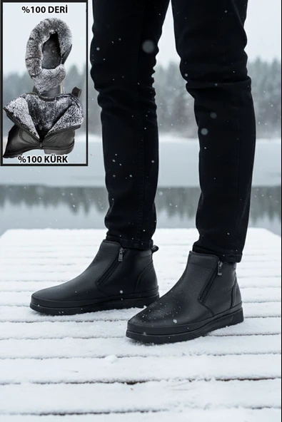 Big King Çift Fermuarlı İçi Kürklü Hakiki Deri Erkek Bot - Resim 4