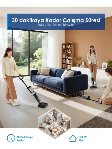 Tineco Floor One I5 Stretch Plus Kablosuz Islak Kuru Süpürge, Zemin Temizleyici Paspas, 20KPA Güçlü Emiş, Hyperstretch 180° Yatırılabilir Tasarım, Anti-Tangle Saç Dolaşma Önleyici - Resim 7