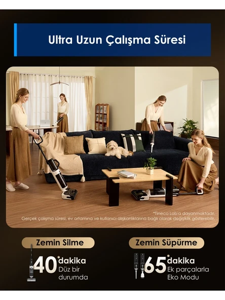 Tineco Floor One Switch S6 Stretch Kablosuz Akıllı Islak Kuru Elektrikli Süpürge, Zemin Temizleyici Paspas, 21KPA Güçlü Emiş, Çoklu Yüzey Için 5i1 Arada Süpürge - Resim 8