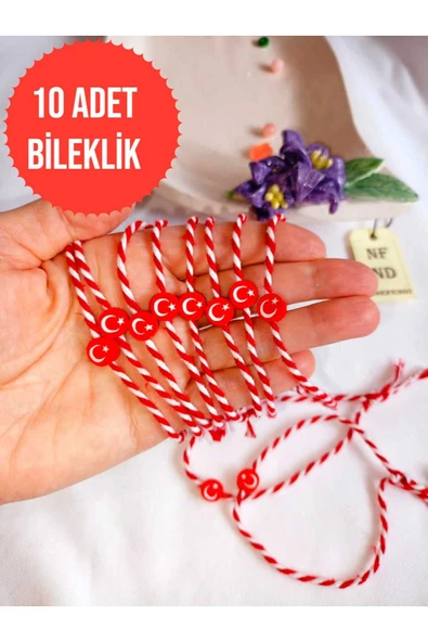 10 ADET AYYILDIZLI FİMO MARTENİÇKA 19 MAYIS TEBRİK KARTLI BİLEKLİK HEDİYE BAHAR BİLEKLİĞİ - Resim 2