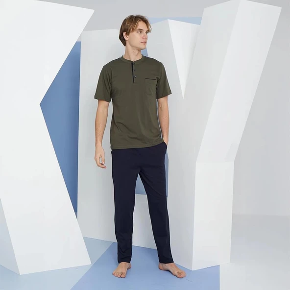 Kly 9604 Erkek Midi Yaka 3'lü Pijama  Takım - Resim 6