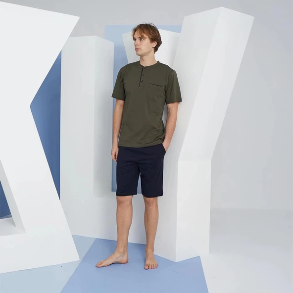 Kly 9604 Erkek Midi Yaka 3'lü Pijama  Takım - Resim 4