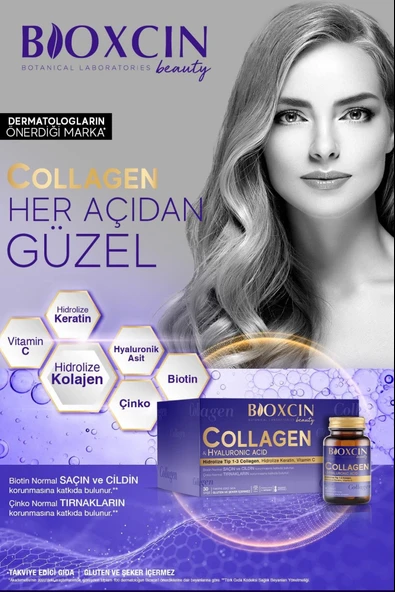 Bioxcin Beauty Collagen Toz 30 Saşe X 10.000 Mg Tip 1 - Tip 3 Hidrolize Kolajen - Keratin - Resim 6