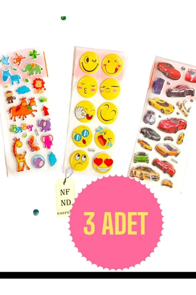 3 ADET STİCKER PARLAK YAPIŞKANLI KIZ ERKEK ÇOCUK TELEFON DEFTER DOLAP AYNA HEDİYE STİCKER ürün görseli 1