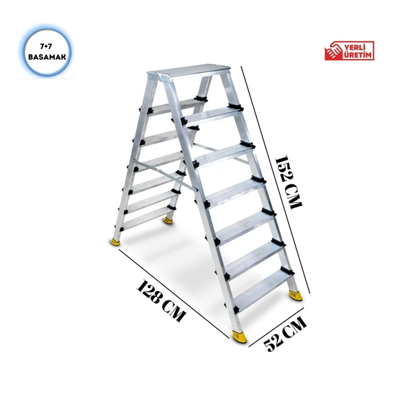 SÖZBİR 7+7 BASAMAK ÇİFT ÇIKIŞLI GOLD ALÜMİNYUM MERDİVEN - Resim 2