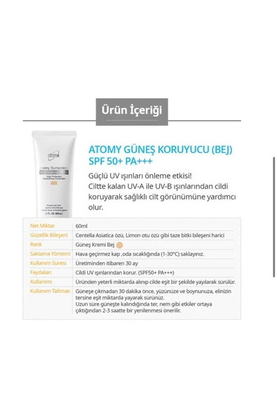 ATOMY SUNSCREEN RENKLİ GÜNEŞ KORUYUCU SPF50+ PA+++ (BEJ) 60ML(14-02-2026) - Resim 3