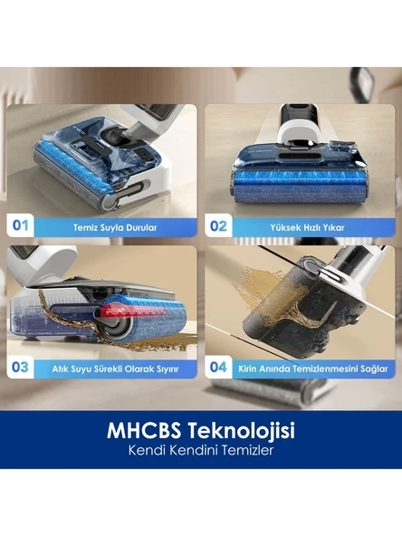 Tineco Floor One S6 Stretch Pro Kablosuz Akıllı Islak Kuru Süpürge, Zemin Temizleyici Paspas, 20KPA Güçlü Emiş, Hyperstretch 180° Yatırılabilir Tasarım - Resim 3