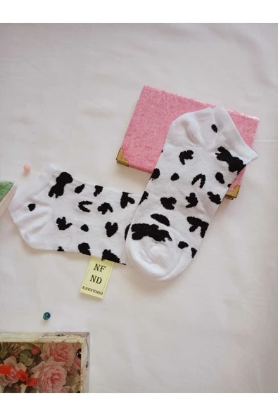 Patik Çorap Dikişsiz Yumuşak Pamuklu Kısa Konç Kadın Çorabı 36-40 Tek Adet Siyah Beyaz Benekli - Resim 2