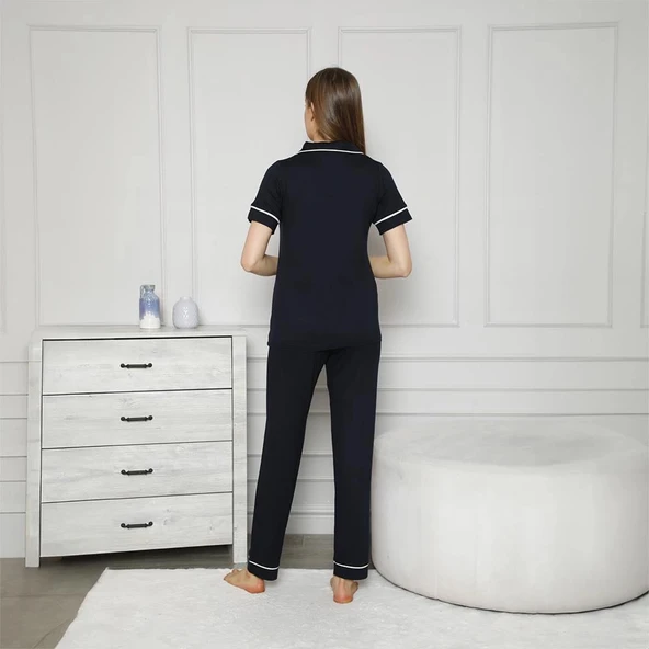 Confeo C840-057 Kadın Viskon Önü Düğmeli Kısakol Pijam Takım - Resim 6