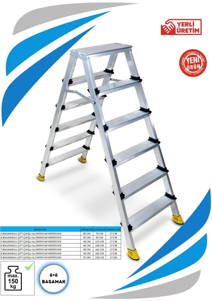 SÖZBİR 6+6 BASAMAK ÇİFT ÇIKIŞLI GOLD ALÜMİNYUM MERDİVEN ürün görseli 1