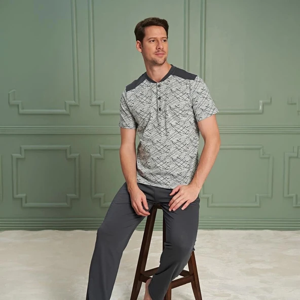 Over Sleep 1066 Erkek Kısa Kol Büyük Beden Pijama Takım ürün görseli