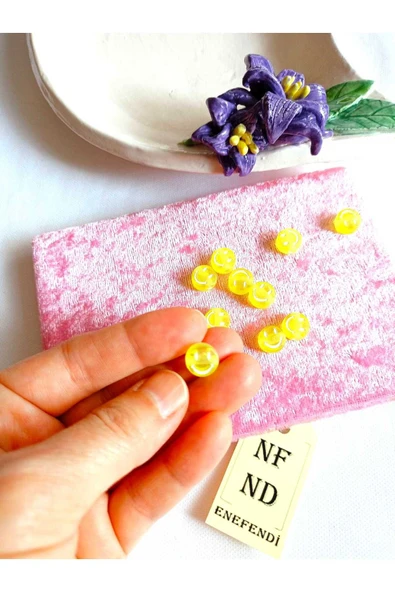 10 ADET SARI GÜLEN YÜZ BONCUK BİLEKLİK HEDİYE İÇİNDEN DELİKLİ BİLEKLİK APARATI SERT PLASTİK - Resim 3