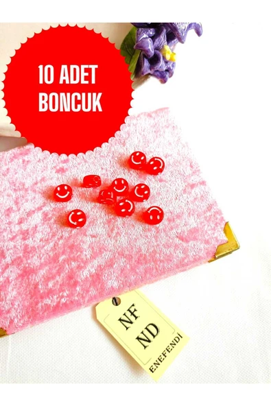 10 ADET KIRMIZI GÜLEN YÜZ BONCUK BİLEKLİK HEDİYE İÇİNDEN DELİKLİ BİLEKLİK APARATI SERT PLASTİK ürün görseli 1