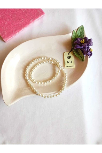 İNCİ KOLYE KREM RENK İNCİLİ BONCUK MİSİNA 54cm - Resim 2