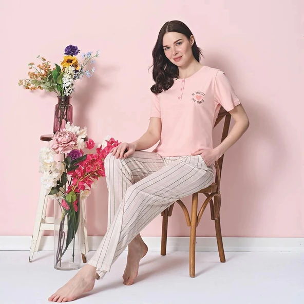 Over Sleep 1866 Kadın Kısa Kol Modal  Yazlık Pijama Takım ürün görseli 1