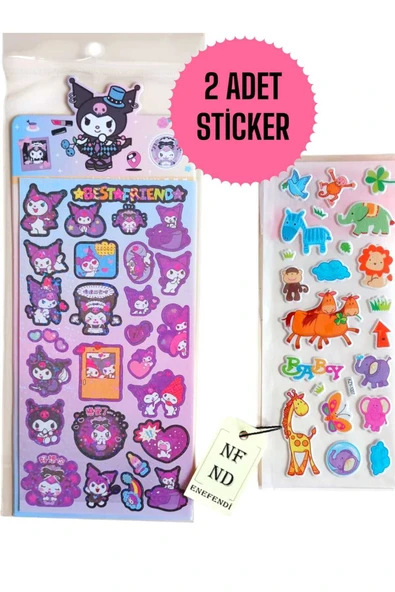 2 ADET STİCKER SANRİO ANİME KUROMİ SİMLİ YAPIŞKANLI PARLAK DEFTER DOLAP AYNA TELEFON STİCKER HEDİYE ürün görseli 1