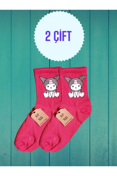 2 ÇİFT KUROMİ SANRİO PEMBE RENK ÇORAP YUMUŞAK KISA KONÇ DESENLİ ŞIK RAHAT 36-40 ürün görseli