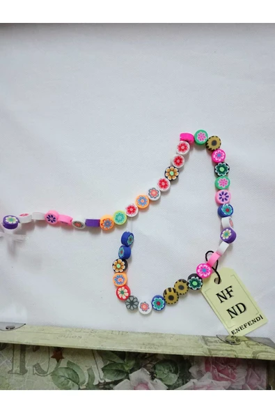 1 DİZİ FİMO BONCUK 40 ADET KARIŞIK RENKTE HEDİYE BİLEKLİK TAKI APARATI DELİKLİ 1cm - Resim 3