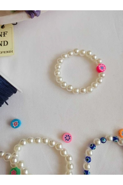 İNCİ BONCUKLU VE PEMBE FİMO BİLEKLİK İNCİLİ ŞANS BEREKET ARKADAŞ SEVGİLİ EŞ ÇOCUK HEDİYE ürün görseli 1