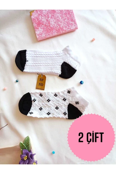 2 ÇİFT ÇORAP PAMUKLU YUMUŞAK DİKİŞSİZ BURUN KISA KONÇ DESENLİ KADIN PATİK ÇORABI 36-40 ürün görseli 1