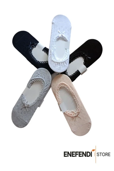 BABET ÇORAP 2 ÇİFT KADIN MERSERİZE DANTELLİ FİLE PAMUKLU GÖRÜNMEZ ÇORABI SİYAH BEYAZ - Resim 6