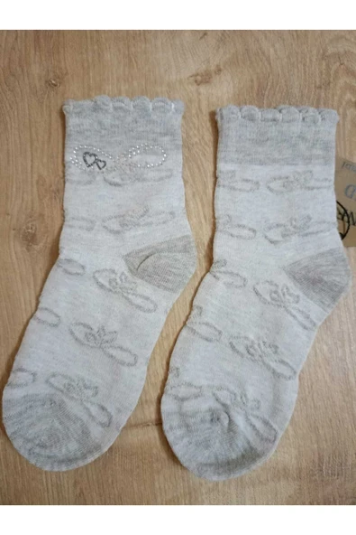 TAŞLI PAMUKLU KIZ ÇOCUK KISAKONÇ ÇORAP GRİ YUMUŞAK SOKET KIZ ÇOCUK ÇORABI 5-6 Y - Resim 4